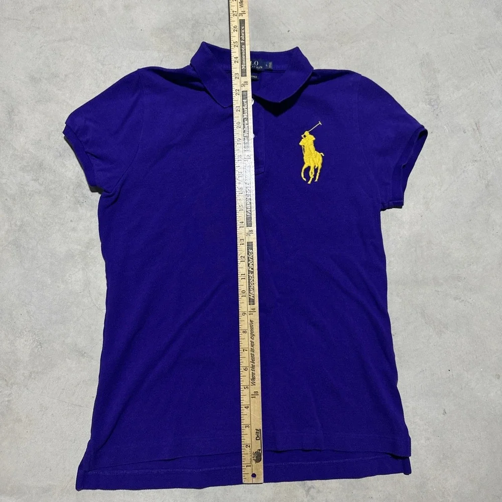 Polo Ralph Lauren Womens Skinny FIT Big Pony Polo Shirt SZ LargePurple / Yellow
